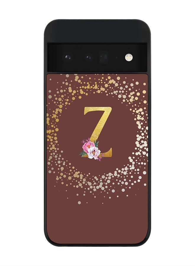 Stylizedd Rugged Black edge case for Google Pixel 6 Pro 5G Slim fit Soft Case Flexible Rubber Edges Anti Drop TPU Gel Thin Cover - Custom Monogram Initial Letter Floral Pattern Alphabet - Z (Brown ) - Image 1