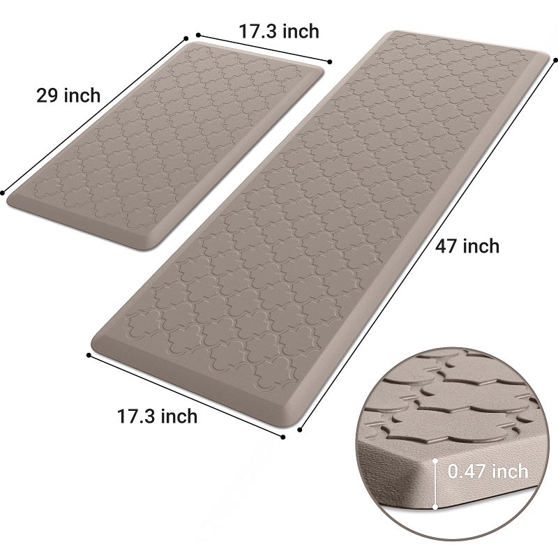 SoftDuo Kitchen Mat [2 PCS] Cushioned Anti-Fatigue Floor Mat Water Resistant Non-Skid Ergonomic Comfort Foam Rugs Standing Mat for Kitchen Floor Office Sink Laundry(Khaki) - Image 2