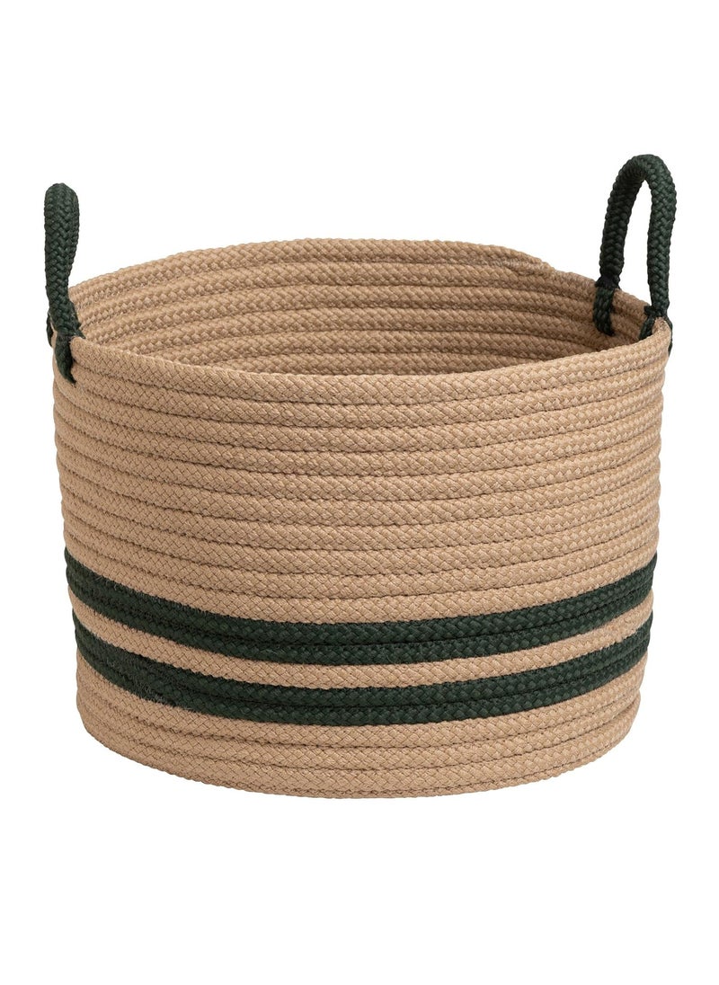 Generic RUGSZONE Jute Cotton Basket for Storage Clothes Kitchen 1 Piece with Handle Round Woven Handcrafted Basket for Toys Wardrobe Plants Large 35x30 Green 