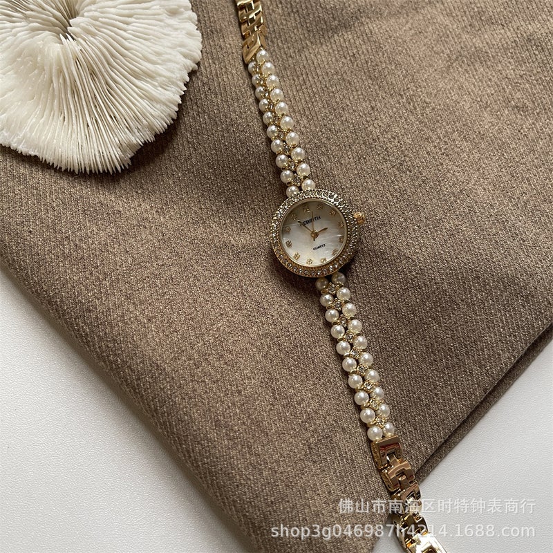 REBIRTH Elegant Pearl Chain Petite Dial Womens Watch Rose Gold 
