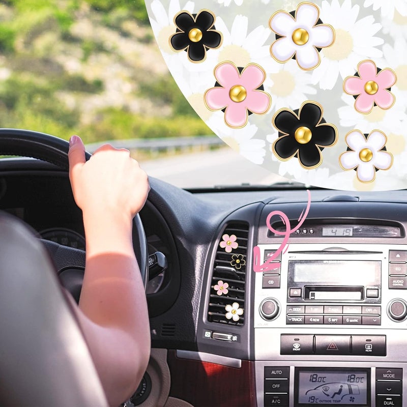 Frienda 6 Pcs Daisy Flower Air Vent Clip Accessories Air Conditioning Outlet Clip Car Air Freshener Dashboard Accessories Charm Car Inter Decor(3 cm, 3.3 cm,Black, Pink, White) - Image 5