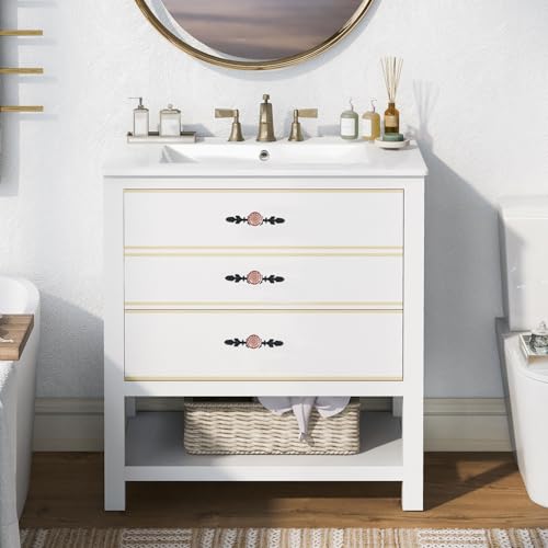 HUAMULAN 8 Pack Knobs Vintage Dresser Kitchen Cabinet Pulls Zinc Alloy Base Backplate Cupboard Wardrobe Drawer Door Handles - Image 3