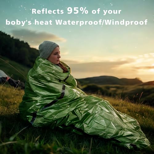 Zmoon Emergency Sleeping Bag Survival Bag, Portable Waterproof Thermal Bivy Sacks,Bivvy Bags,Camping Mylar Sleeping Bag Survival Gear Emergency Blankets Survival Shelter (Green Pack of 4) - Image 4