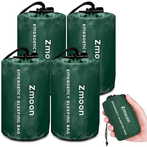 Zmoon Emergency Sleeping Bag Survival Bag, Portable Waterproof Thermal Bivy Sacks,Bivvy Bags,Camping Mylar Sleeping Bag Survival Gear Emergency Blankets Survival Shelter (Green Pack of 4) - Image 1