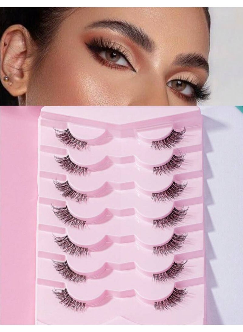 Suerte False lashes Black half cat eye Falsies 7 Pairs  Casual Daily Wear Transparent Stem 3d Cross  Design Eyelashes For Eye Enlarging, 0.5-1.3mm No Glue - Image 1