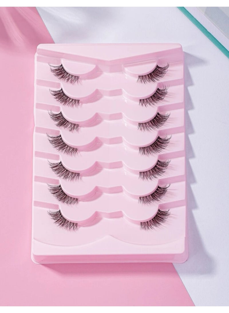 Suerte False lashes Black half cat eye Falsies 7 Pairs  Casual Daily Wear Transparent Stem 3d Cross  Design Eyelashes For Eye Enlarging, 0.5-1.3mm No Glue - Image 2