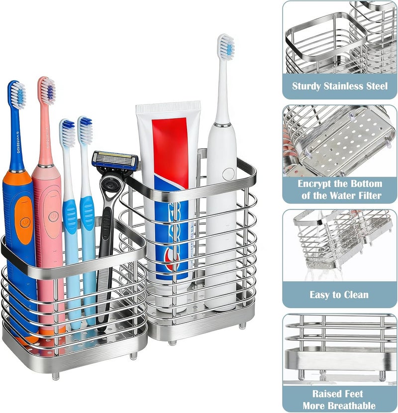 MYITYARD Toothbrush Holder for Bathroom, Stainless Steel Ventilated Electric Toothbrush & Toothpaste Holder, Modern Metal Bathroom Toothbrush Organizer, Bathroom Accessories, 2 compartments - Image 3
