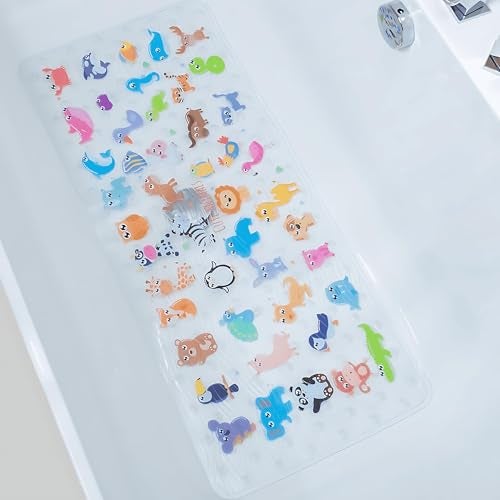 BEEHOMEE Bath Mats for Tub Kids,Baby Toddler - Large Cartoon Non-Slip Bathroom Bathtub Anti-Slip Shower Mats for Floor 35x15,Machine Washable XL Size Bathroom Mats (Zoo) - Image 1