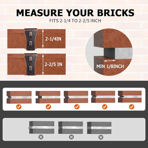 Yncotte Brick Clips,16PCS Brick Hook Clips Hanging Outdoors for 2-1/4" to 2-3/8" High Bricks Heavy Duty Brick Hooks Hangers Wall Clips Hanging No Drill & Nails - Image 2