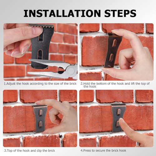 Yncotte Brick Clips,16PCS Brick Hook Clips Hanging Outdoors for 2-1/4" to 2-3/8" High Bricks Heavy Duty Brick Hooks Hangers Wall Clips Hanging No Drill & Nails - Image 3