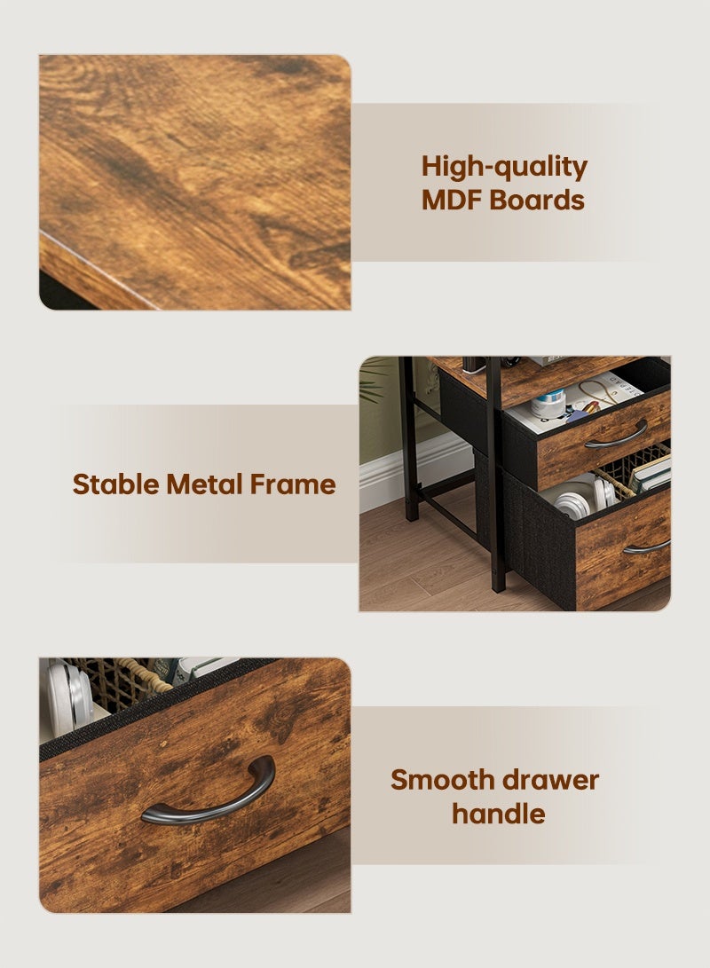 Lafulaifu طاولة سرير عصرية مع رف مفتوح، طاولة جانبية بنية اللون، طاولة متينة لغرفة المعيشة، طاولة سرير بغرفتي تخزين من القماش لغرفة النوم. - Image 3