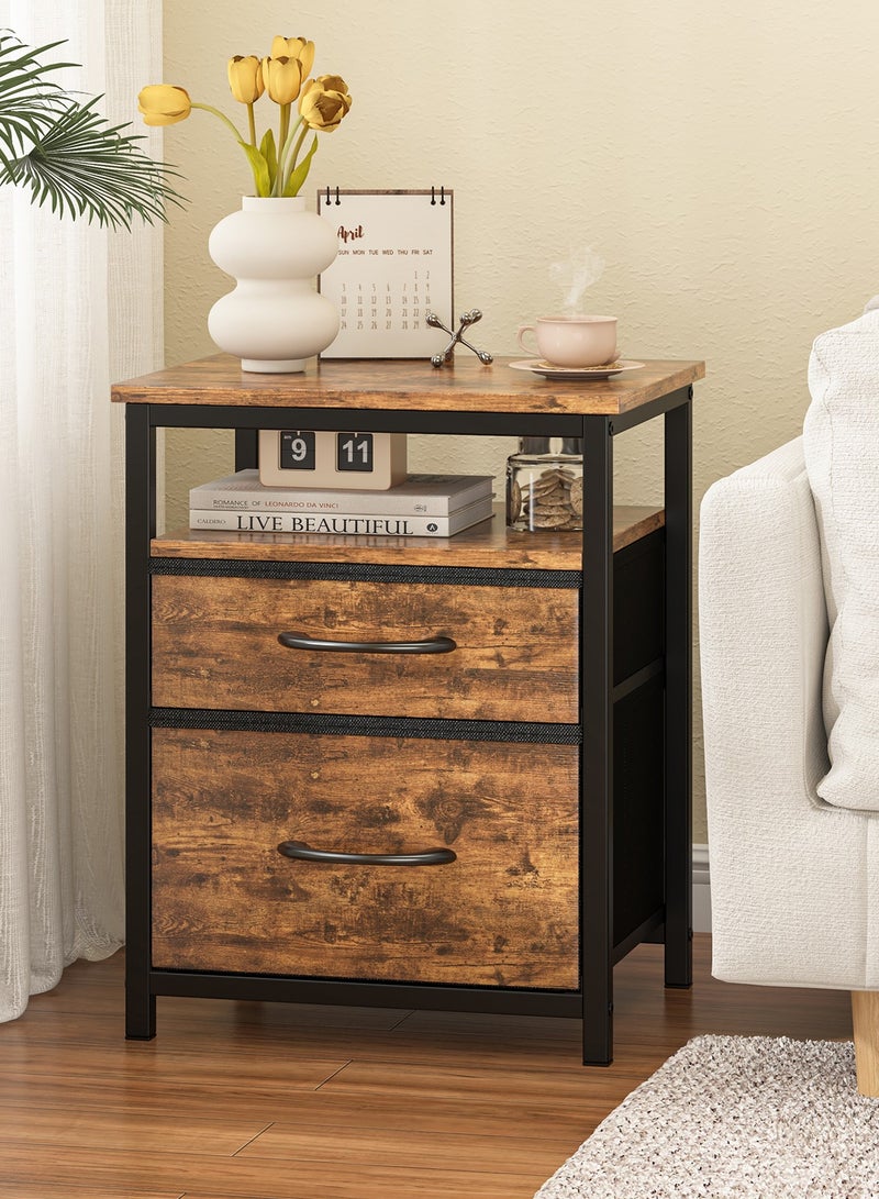 Lafulaifu طاولة سرير عصرية مع رف مفتوح، طاولة جانبية بنية اللون، طاولة متينة لغرفة المعيشة، طاولة سرير بغرفتي تخزين من القماش لغرفة النوم. - Image 1