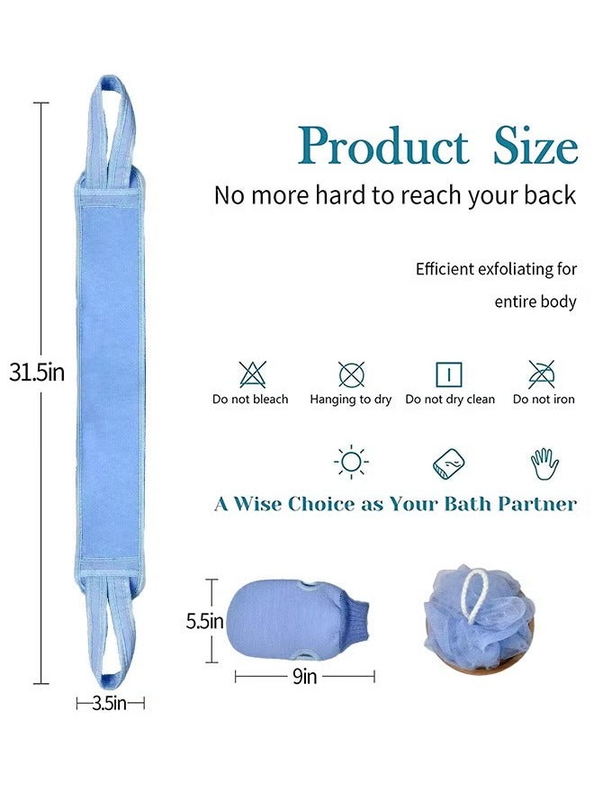 3 Pcs Exfoliating Back Scrubber for Shower, Exfoliating Gloves and Loofah Sponge Set, Body Scrubber Body Brush Set for Men and Women, Deep Clean and Massage Your Body (1 Set, Blue)  - Image 2