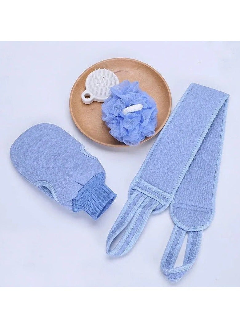 3 Pcs Exfoliating Back Scrubber for Shower, Exfoliating Gloves and Loofah Sponge Set, Body Scrubber Body Brush Set for Men and Women, Deep Clean and Massage Your Body (1 Set, Blue)  - Image 3