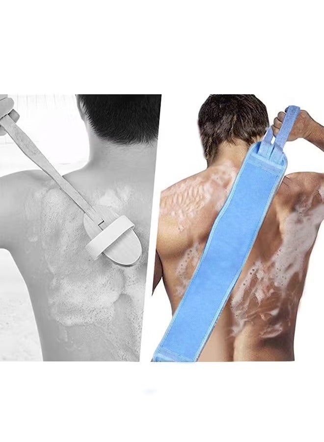 3 Pcs Exfoliating Back Scrubber for Shower, Exfoliating Gloves and Loofah Sponge Set, Body Scrubber Body Brush Set for Men and Women, Deep Clean and Massage Your Body (1 Set, Blue)  - Image 4