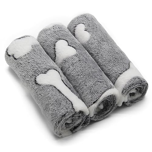 1 Pack 3 Puppy Blankets Super Soft Warm Sleep Mat Grey Cute Print Blanket Fluffy Fleece Pet Blanket Flannel Throw Dog Blankets for Small Dogs Puppy Dogs Fluffy CatsBoneSmall23x15