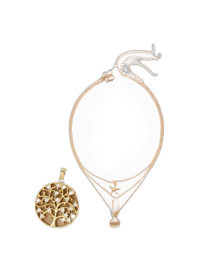 Life Tree Design Necklace Luxury Stylish Daily Wear Jewelry For Ladies & Layered Pendant Necklace, Multi-Layer Chain Choker, Gold/Silver Plated Fashion Jewelry for Women Bundle - Image 1