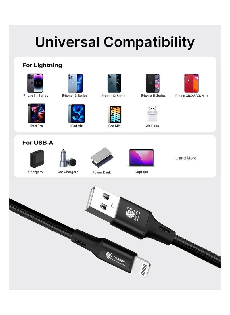 CAROSKI - CAROSKI iPhone Charger Cable Nylon braided Lightning Cable iPhone Cable USB A to Lightning Cable for iPhone 14/14 Pro/14 Plus/14 Pro Max - iPhone 13-8 – 1.2M - Image 1