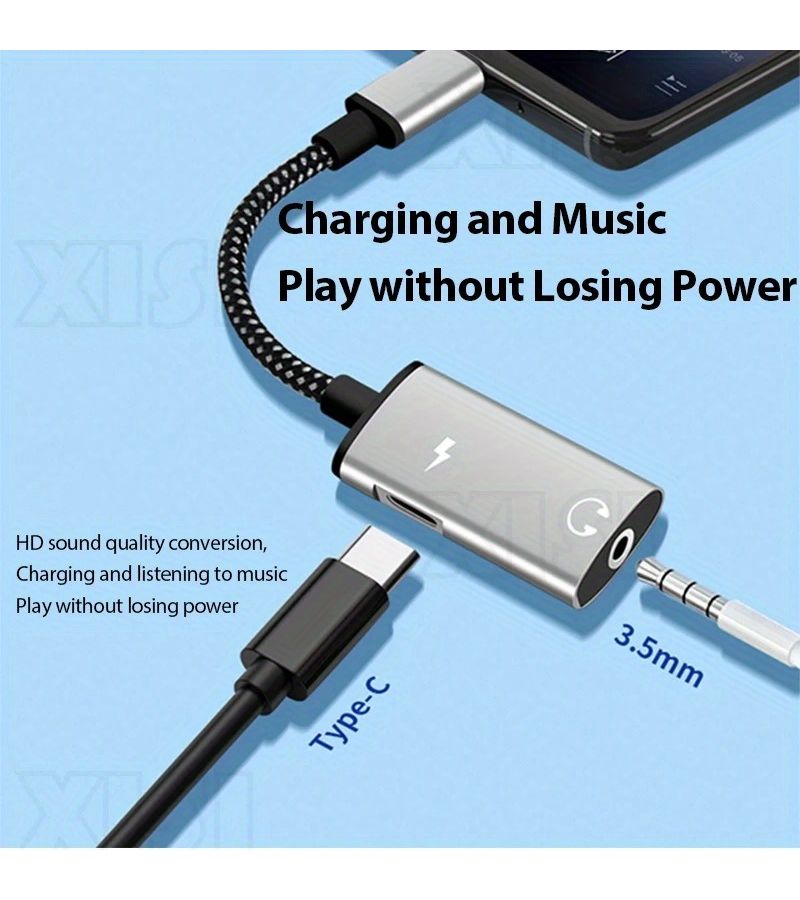 محول USB-C سريع 2 في 1، متوافق مع Galaxy S23 S21 A54 iPhone 15، أسود، مزود بـ Realtek DAC للصوت عالي الدقة، شاحن USB PD، محول من USB-C إلى مقبس سماعة 3.5 ملم TRS PD - Image 3