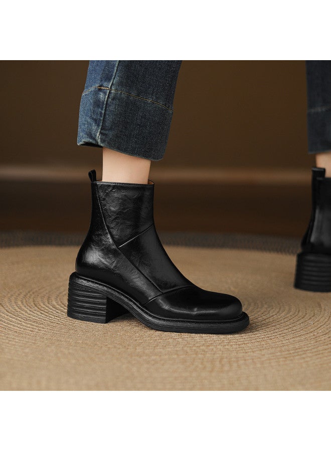 اي اتش  Ah Me Fashion أحذية كاحل كتلة للنساء أحذية جانبية حضرية عادية بسحاب أحذية كاحل مريحة للمشي للنساء - Image 3