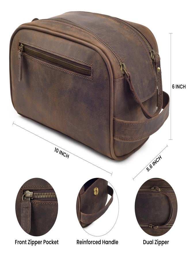 mds Genuine Leather Toiletry Bag for Men - Rustic Classic Vintage Handcrafted Full-Grain Leather Travel Dopp Kit with Waterproof Lining & Handle, Shaving & Grooming Kit Organizer Pouch - Rustic Brown - Image 2