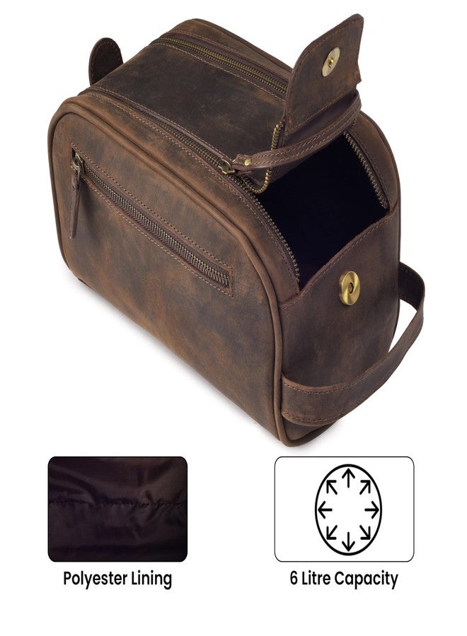 mds Genuine Leather Toiletry Bag for Men - Rustic Classic Vintage Handcrafted Full-Grain Leather Travel Dopp Kit with Waterproof Lining & Handle, Shaving & Grooming Kit Organizer Pouch - Rustic Brown - Image 4