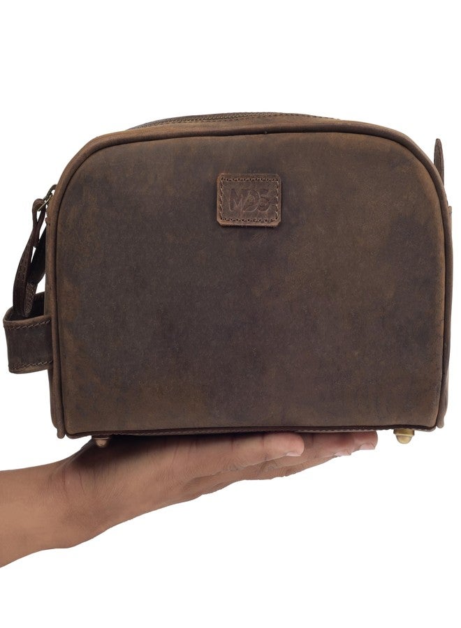 mds Genuine Leather Toiletry Bag for Men - Rustic Classic Vintage Handcrafted Full-Grain Leather Travel Dopp Kit with Waterproof Lining & Handle, Shaving & Grooming Kit Organizer Pouch - Rustic Brown - Image 5
