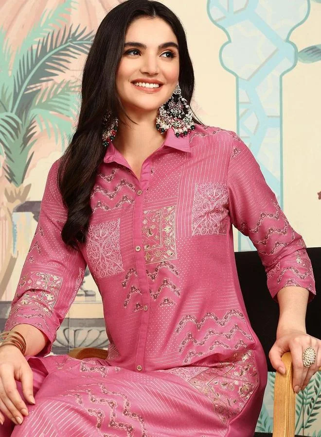 آي شين طقم كورتا وبنطال بخامة شينون بلون وردي