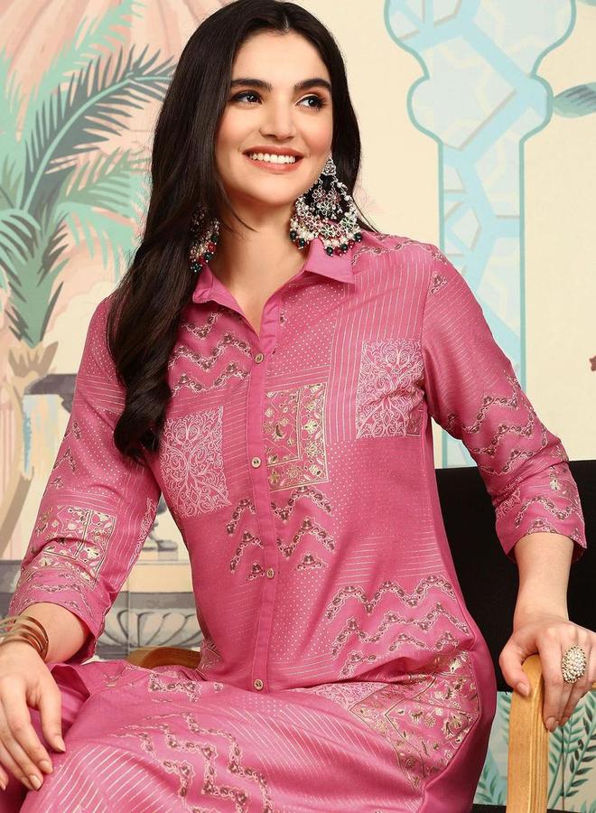 آي شين طقم كورتا وبنطال بخامة شينون بلون وردي - Image 2