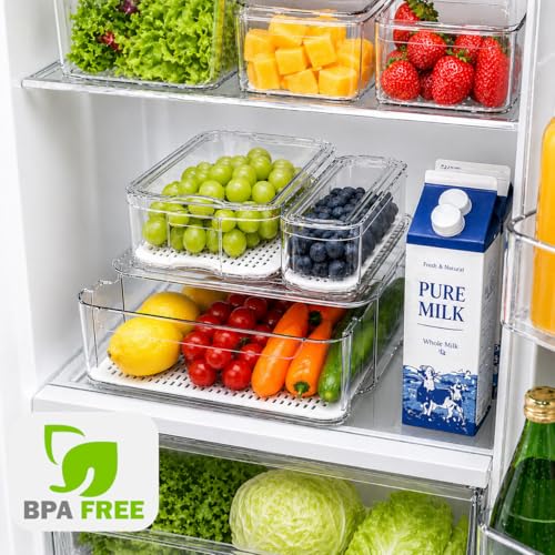 SMRCAD 6 Pack Refrigerator Organizers, Clear Pull-out Drawer Container and Organizer Bins with Lids, Stackable Storage Containers for Fruits, Vegetable (Set of 6 (Include Pull Out Drawer)) - Image 3
