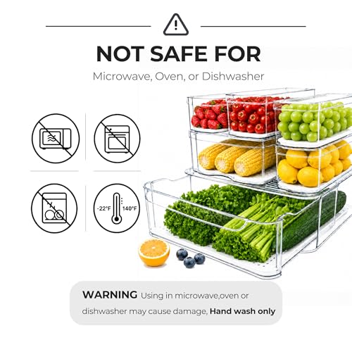 SMRCAD 6 Pack Refrigerator Organizers, Clear Pull-out Drawer Container and Organizer Bins with Lids, Stackable Storage Containers for Fruits, Vegetable (Set of 6 (Include Pull Out Drawer)) - Image 2