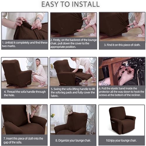 KEKUOU Recliner Chair Covers Lazy Boy Recliner Covers Stretch Couch Cover Slipcovers 1 Piece Furniture Protector with Elastic Bottom for Dog,Kids.(Recliner, Chocolate) - Image 5