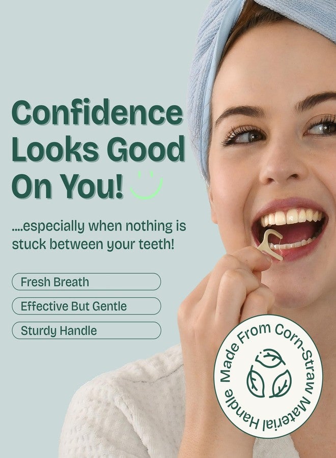HAPPY ECO Dental Floss Picks (100pcs) - Flossers for Adults, Vegan Corn-Straw Handle, Superior Oral Care & Anti-Shred Thread, Dental Hygiene, Tooth Pick Sticks, Teeth & Gum Health (Mint, Double Thread) - Image 2