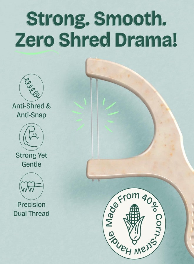 HAPPY ECO Dental Floss Picks (100pcs) - Flossers for Adults, Vegan Corn-Straw Handle, Superior Oral Care & Anti-Shred Thread, Dental Hygiene, Tooth Pick Sticks, Teeth & Gum Health (Mint, Double Thread) - Image 5