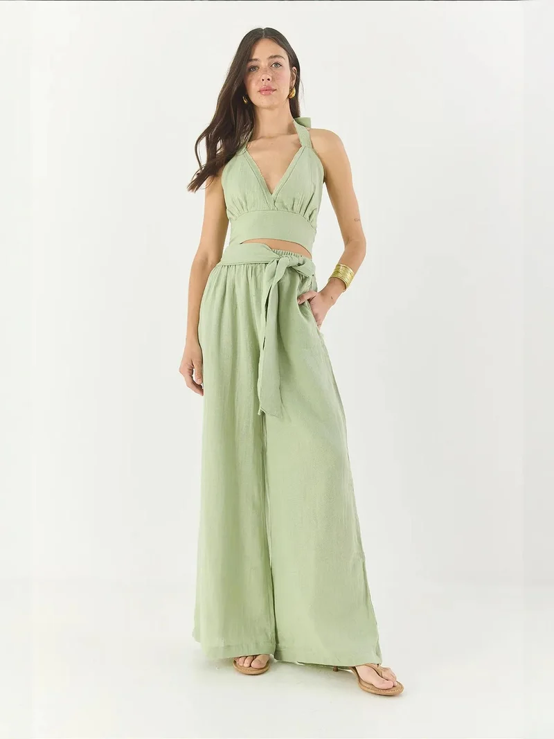 Bianco Lucci LUCCI Textured Cotton Halter Neck Two-Piece Set