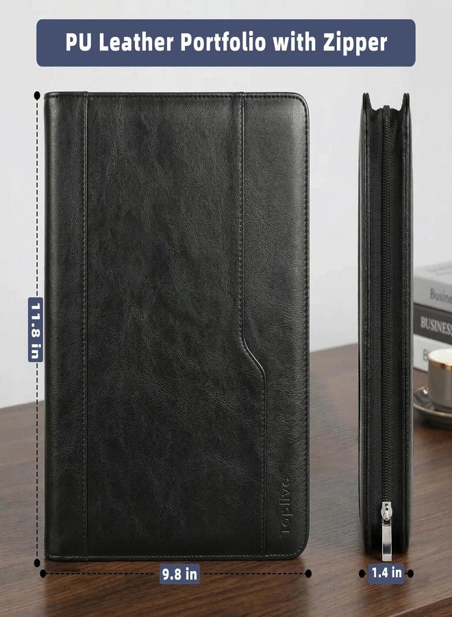 Toplive Zippered Business Padfolio with 3-Ring Binder & Clipboard, PU Leather, Cover Pocket, Document/iPad/Phone/Pen/Earphones/Passport/Card Organizer, Office Gifts for Men & Women, Black - Image 3