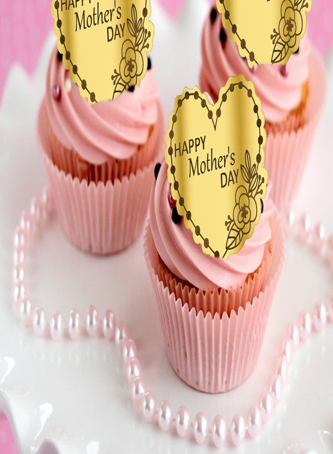 EDUEE Happy Mothers Day Cupcake Toppers Acrylic 24pcs Gold Heart Cake Toppers Engraved Topper Happy Mother's Day Birthday Party Decorations - Image 5