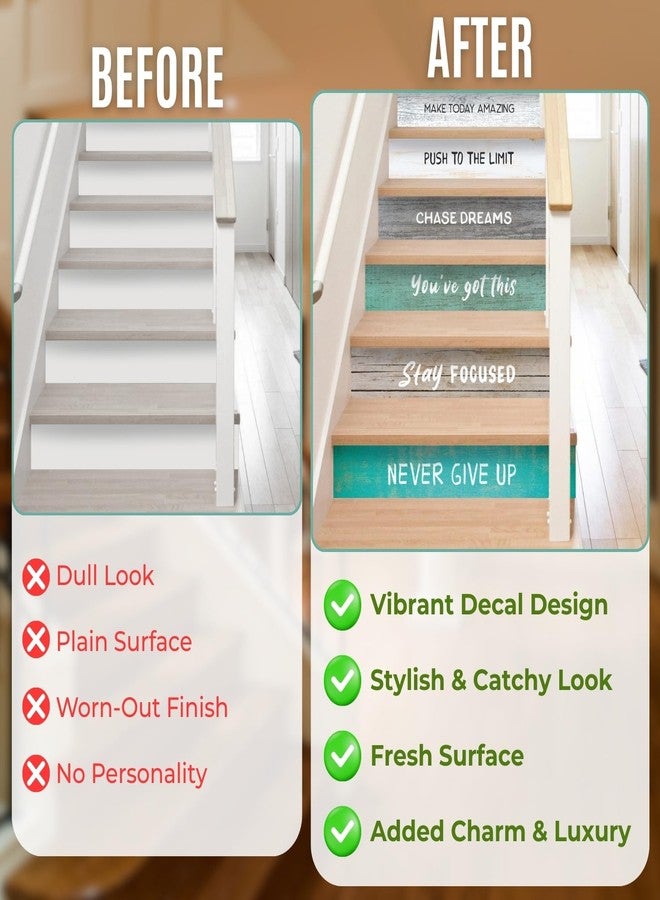 WALPLUS Peel and Stick Stair Riser Decals - 15 Strips 39" x 7.1" Motivational Quotes Stickers - Easy Installation Covers Wallpaper for Home Decor - Image 2