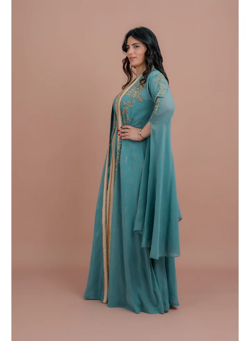 IKKXA Belted Elegant 2-Piece Kaftan IKS505 Grey