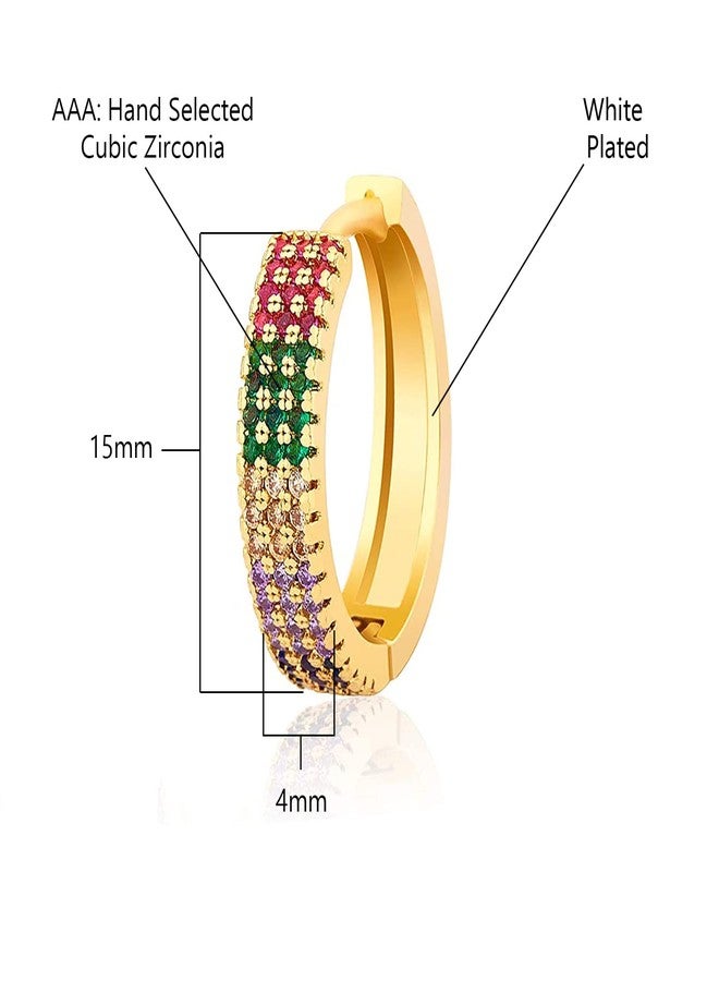 Savlano 14K Gold Plated Cubic Zirconia Multicolor Rainbow Huggie Hoop Round Earrings For Women Comes with Gift Box (Yellow) - Image 3
