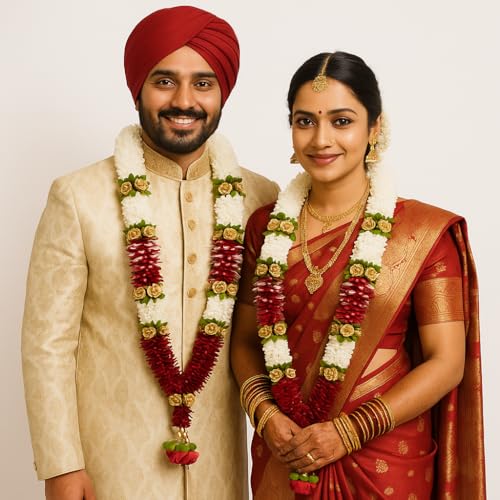 Daedal crafters Bridal Artificial Maroon Garland Wedding Varmala for Bride & Groom, Decorative Mala for God Idols & Photo Frames Handmade Garland Inspired by Natural Design - Image 2