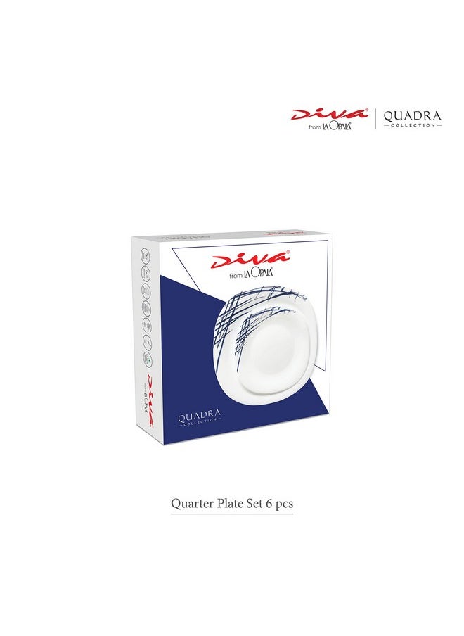 La Opala La Opala Diva Quadra Collection Opal Glass Crockery | Quarter Plate Set of 6 Summertide | Square Side Plate for Snacking & Gifting | Microwave Safe | 100% Vegetarian | Extra Strong | Light & White  - Image 4