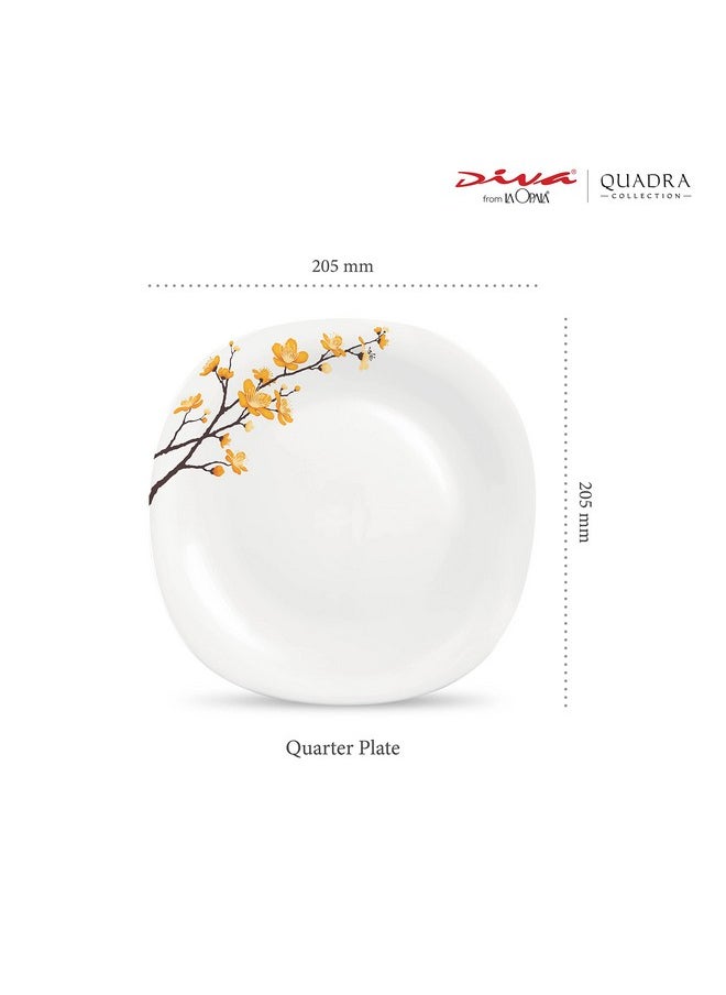 La Opala La Opala Diva Quadra Collection Opal Glass Crockery | Quarter Plate Set of 6 Summertide | Square Side Plate for Snacking & Gifting | Microwave Safe | 100% Vegetarian | Extra Strong | Light & White  - Image 2