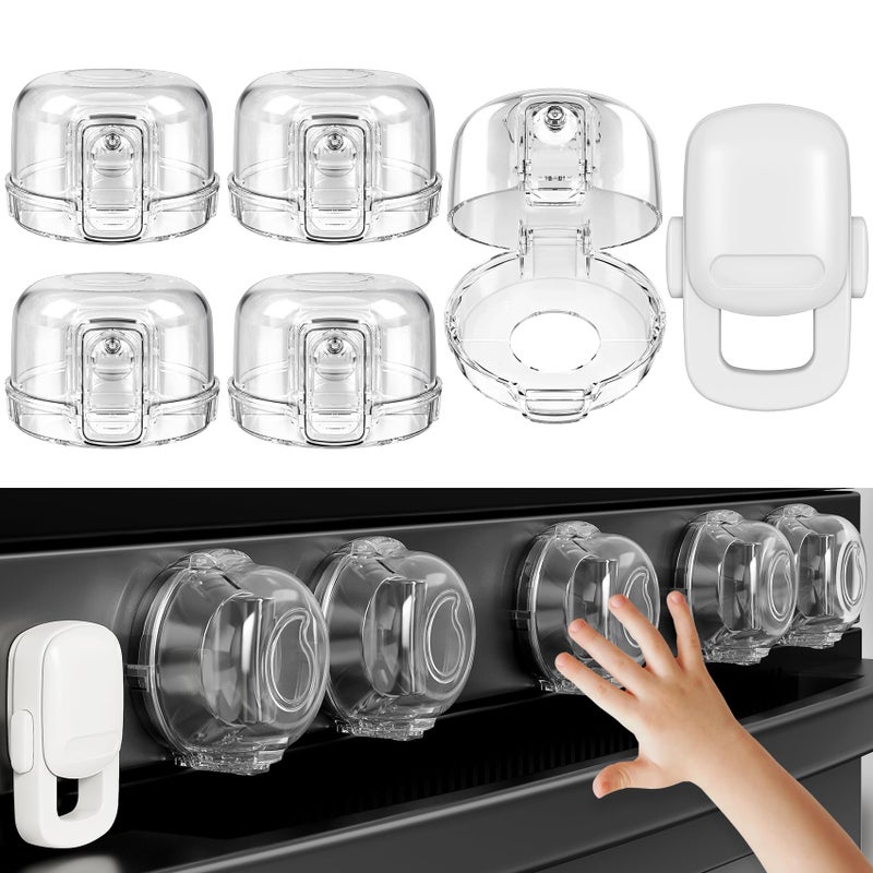 CandyHome Stove Knob Safety Covers for Child (5 + 1 Pack), Upgraded Universal Size Press Gas Stove Knob Covers with Adhesive, Heat-Resistant Childproof Oven Locks for Kids and Pets (Clear) - Image 1