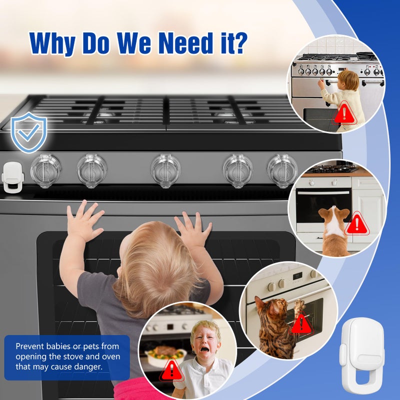 CandyHome Stove Knob Safety Covers for Child (5 + 1 Pack), Upgraded Universal Size Press Gas Stove Knob Covers with Adhesive, Heat-Resistant Childproof Oven Locks for Kids and Pets (Clear) - Image 4