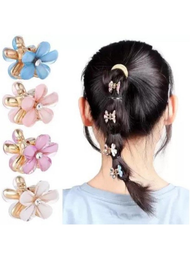 DN Creation Set of 4 Resin Pearl Mini Metal Flower Design Hair Claw Clip Clutcher Barrettes for Women and Girls - Image 2