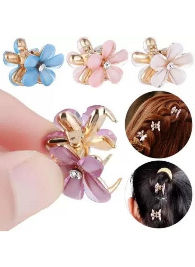 DN Creation Set of 4 Resin Pearl Mini Metal Flower Design Hair Claw Clip Clutcher Barrettes for Women and Girls - Image 1