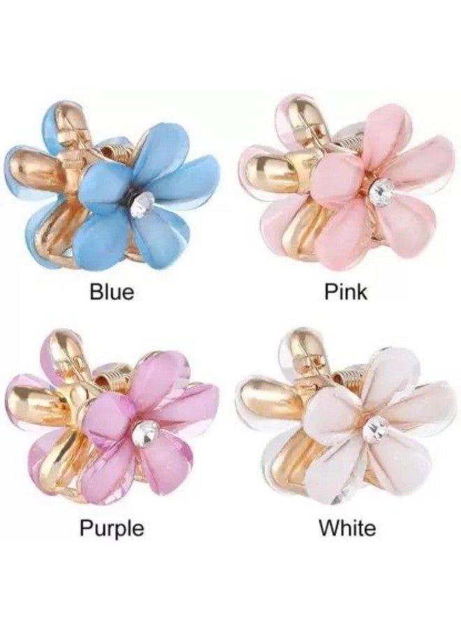 DN Creation Set of 4 Resin Pearl Mini Metal Flower Design Hair Claw Clip Clutcher Barrettes for Women and Girls - Image 4