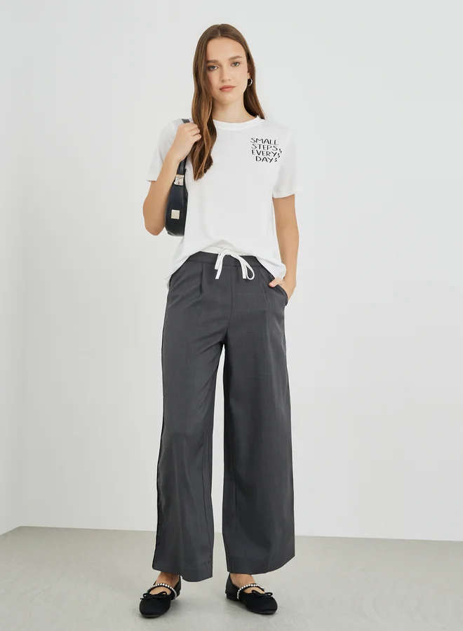 تايك تو Take Two Slogan Print Round Neck Regular Fit T-Shirt