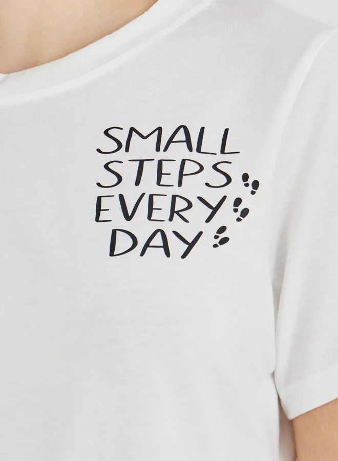 Take Two Take Two Slogan Print Round Neck Regular Fit T-Shirt